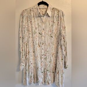 H&M Floral Viscose Button Up Oversized Boxy Flowy Mini Dress Cottage Core Small
